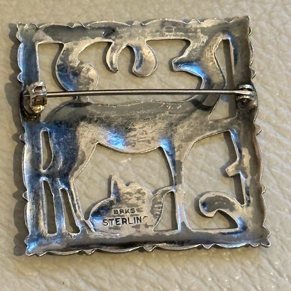 BIRKS STERLING Silver c1950 Antique Art Deco Deer Brooch - Picture 5 of 5